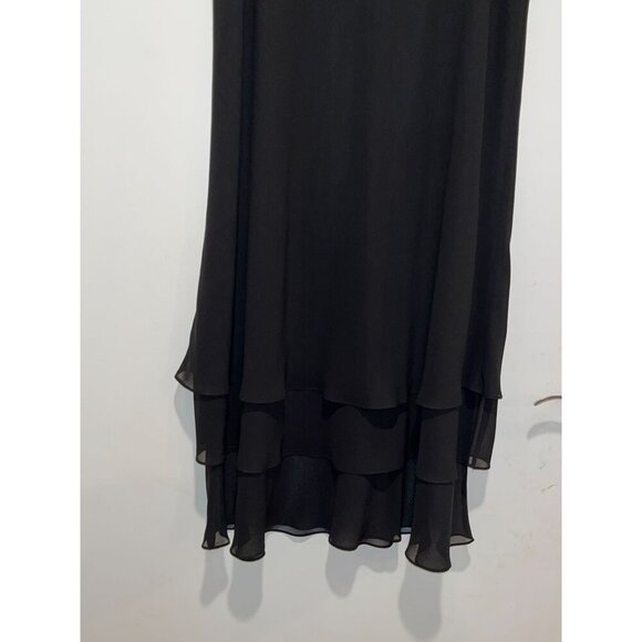 Alex Evenings Petite Black Tiered Chiffon Midi Skirt women's Size LP - Picture 2 of 9